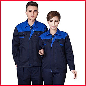 Mua Áo bảo hộ lao động nam nữ màu than phối xanh khóa kéo SHUNI -005A vải kaki liên doanh loại dày  đồng phục kỹ sư xây dựng