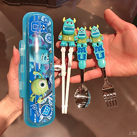 Mua Set bộ 3 món muỗng + đũa + nĩa Disney hình Sulley tập ăn cao cấp cho trẻ em ( Tặng hộp đựng kèm )