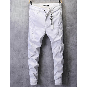 Quần Jean Nam trắng rách sang trọng trẻ trung chất liệu vải bò cao cấp co giãn nhẹ mặc thoải mái hợp xu hướng thời trang - Mẫu HOT