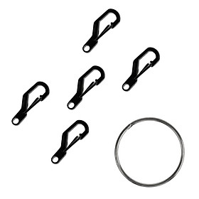 Black Quick Release Ring + 5pcs Spring Snap Keychain Clip Hook Hiking Buckle