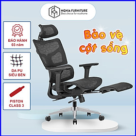 Ghế công thái học Nghia furniture E06 PLUS - Chất liệu full lưới thoáng khí, có gác chân, thiết kế hỗ trợ lưng mạnh mẽ, bảo hành 3 năm