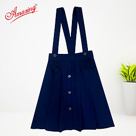 Váy rời 2 dây Amazing cho bé gái đi học màu xanh, lưng thun phía sau, vải lụa gân không nhàu