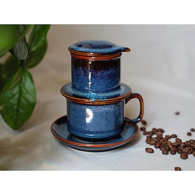 Mua Bộ phin cafe xanh hoả biến cao cấp không đĩa kê - Phin pha cafe gốm Bát Tràng