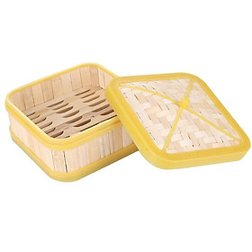 Bamboo Basket Steamer Chinese  Sum Rice Pasta Cooker Square 5 inch