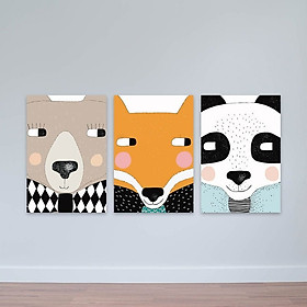 Mua Bộ 3 tranh treo tường Bắc Âu  Cáo và Gấu  W2234 Canvas