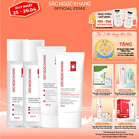 Combo 4 dưỡng da cơ bản và chống nắng Sắc Ngọc Khang [Nước tẩy trang 145ml + Sữa rửa mặt 100g + Nước hoa hồng 145ml + Kem chống nắng 50g]