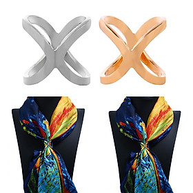 2Pcs Fashion Cross Scarf Ring Silk Buckle Clip Holder Stylish Party Jewelry