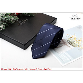 Cà Vạt Nam Bản nhỏ 6cm xanh đen kẻ chéo - Cavat Hàn Quốc Cao Cấp Full box