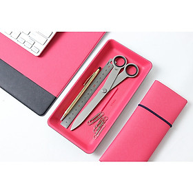 Khay đựng dụng cụ văn phòng, đựng bút viết bằng da PU, màu đen và hồng