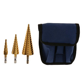 3Pcs HSS Step Titanium Cone Drill Hole Cutter Bit Set Tool 1/4" Hex + Pouch