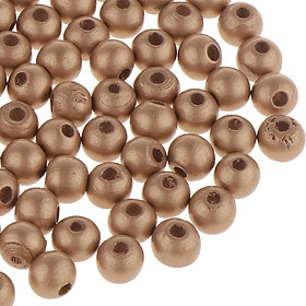 200 Piece Wood Round Beads Wooden Loose Beads For Jewelry Making 8mm Golden