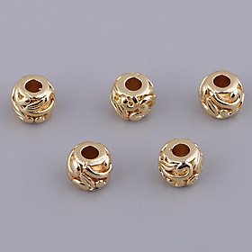5 Pieces Solid Brass Spacer Beads For DIY Necklaces Bracelets Earrings Jewelry Findings, Round Shape With Carved Pattern, 5.3 X 6mm