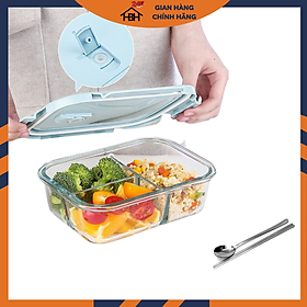 Mua Thố thuỷ tinh đựng cơm 3 ngăn tặng kèm bộ đũa thìa Inox( giao mầu ngẫu nhiên )