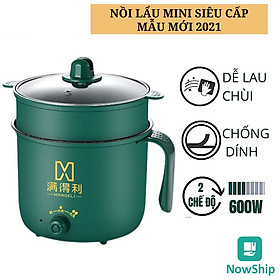 Ca mỳ hấp inox kèm giá hấp mini tiện lợi có tay cầm 1,8L - Nồi Lẩu Điện Đa Năng 2 Nấc Nhiệt Hấp, Nướng, Luộc, Chiên Xào