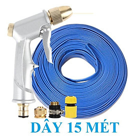 Bộ dây vòi xịt nước rửa xe, tưới cây . tăng áp 3 lần, loại 15m 206701-1 đầu đồng,cút,nối đồng+ tặng đai