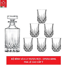 Bộ bình rượu vuông và 6 ly nhỏ pha lê Ý RCR Opera 550ml - 60ml 