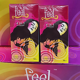 Bộ 2 hộp Bao cao su Feel 4 in 1 | Bao cao su kéo dài thời gian, size 52mm, hộp 12 bao