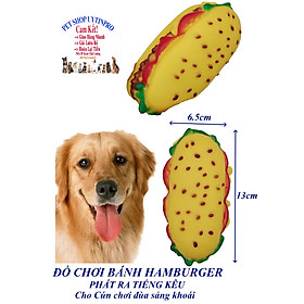 Đồ chơi cho Chó Hình bánh hamburger Dài 13cm Phát ra tiếng kêu Chất liệu nhựa dẻo, An toàn, Giúp thú cưng sảng khoái