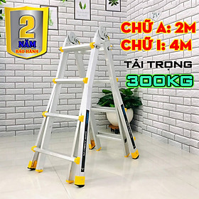 Thang Rút Chữ A, Thang Nhôm Trượt Đa Năng JUMBO A404 - Chữ A Cao Nhất 2m, Chữ I Cao Nhất 4.0m, Tải Trọng 300kg Chắc Chắn Và Bền Bỉ - Luôn Có Phụ Kiện Thay Thế