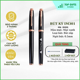 Bút ký kim loại nắp đen viền đồng IMD019 ngòi 0.5mm| Quà tặng sinh nhật bạn bè, người thân + Ruột bút + Hộp đựng bút