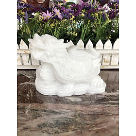 Tượng Long Quy, Rùa đầu Rồng phong thủy đá cẩm thạch trắng - Dài 16 cm