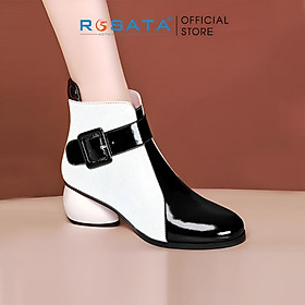 Giày bốt nữ cổ cao đế vuông cao gót 5 phân mũi tròn phối màu đen trắng thời trang khóa kéo ROSATA RO589 ( BẢO HÀNH 12 TH