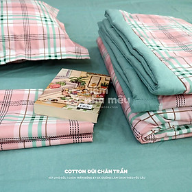 Bộ Chăn Ga Gối Cotton Đũi m6/m8/2m-Tiệm Nhà MêuSet 4 Món 2 Vỏ gối ,drap ,chăn chần Kẻ Basic