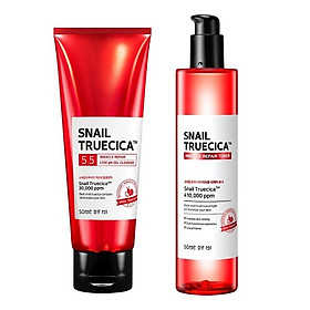 Combo Sữa Rửa Mặt + Nước Hoa Hồng Cân Bằng Da, Giúp Da Săn Chắc Chiết Xuất Ốc Sên Some By Mi Snail Truecica Miracle Repair (SRM+Toner)