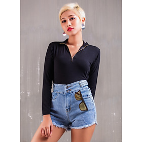 Áo Nữ Thun Croptop Cổ Lọ Dây Kéo 110101