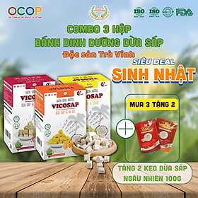 Combo 3 Bánh dinh dưỡng VICOSAP làm từ dừa sáp không chiên qua dầu ăn vặt healthy cho bé