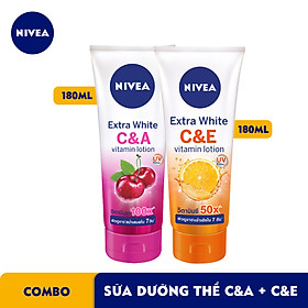 Combo Sữa Dưỡng Thể Dưỡng Trắng NIVEA EXTRA WHITE C & E VITAMIN -180ml - 84374 & Extra White C & A Vitamin - 180ml - 80372