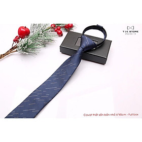 Cà vạt thắt sẵn Hàn Quốc bản nhỏ 6cm * 45cm - Tặng kèm hộp, màu xanh kẻ