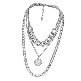 Exaggerated Alloy Necklace Three Layers with Round Pendant for Women Girls