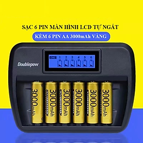 Bộ sạc pin Doublepow DP-K66 + 6 pin tiểu sạc AA 3000mAh Hàng Chính Hãng