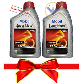 Bộ 2 chai nhớt xe máy Mobil Super Moto 20W50 800ml