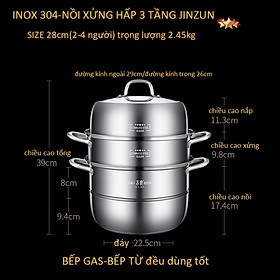 Mua Nồi hấp thương hiệu JEDO Đa Chức Năng 3 Tầng chất liệu Toàn Bộ Inox 304 Cao Cấp size-30cm - dùng được bếp Từ