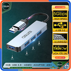 Hub Type C Và Hub USB 3.0 ASWEI 4in1 To 4 USB 3.0 - Hàng Chính Hãng