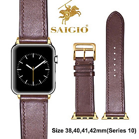 Dây Apple Watch 42mm 41mm 40mm 38mm, Chất Liệu Da Bò Cao Cấp, Dây Đeo Phong Cách Cổ Điển, Đơn Giản Và Tinh Tế, Tương Thích Các Phiên Bản Series 10/9/8/7/6/5/4/3/2/1/SE/SE2 - Nâu+ Adapter Vàng/khóa vàng