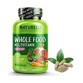NATURELO Whole Food Multivitamin for Women - Natural Vitamins, Minerals, Raw Organic Extracts - Best Supplement for Energy and Heart Health - Non GMO - 240 Vegan Capsules