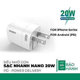 Cốc sạc nhanh PD 20W siêu nhỏ cho iphone 12 pro max , 11 và Android Hukey Nano Charger