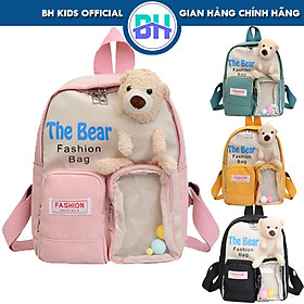 Hình ảnh Balo kèm gấu bông xinh xắn BH Kids, chất vải Canvas, phù hợp với bé mẫu giáo, mầm mon - BHS34