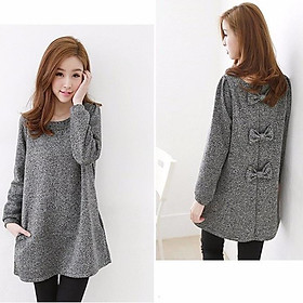 Đầm suông 2 lớp dài tay, trơn màu, phối nơ xinh xắn. - DS11