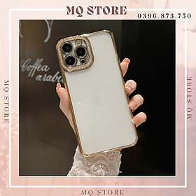 Ốp lưng viền màu đính đá, vòng camera kim tuyến sang trọng dành cho iPhone 11Promax, 11, 12ProMax, 13, 13 Pro max