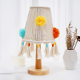 Boho Table Lamp Bedside Lamps USB Tassel Macrame Tapestry Handwoven Night Light for Nightstand Kids Room Home Lighting Bedroom Ornament