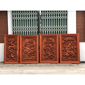 Tranh treo tường trạm khắc tứ linh bằng gỗ hương đỏ kt 37×107×4cm