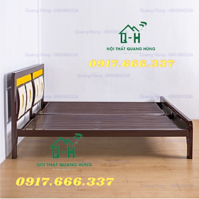 Mua GIƯỜNG NGỦ SẮT HỘP 4X8 MÀU NÂU ĐẦU NỆM SỌC VÀNG CAO CẤP DÀNH CHO GIA ĐÌNH