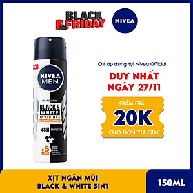 Xịt Ngăn Mùi NIVEA MEN Black & White Ngăn Vệt Ố Vàng Vượt Trội 5in1 (150ml) - 85388