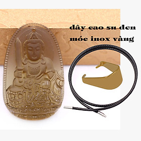 Mặt Phật Văn thù đá obsidian ( thạch anh khói ) 5 cm kèm vòng cổ dây dao su đen - mặt dây chuyền size lớn - size L, Mặt Phật bản mệnh