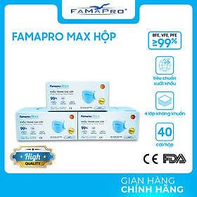 [HỘP - FAMAPRO MAX] - Khẩu trang y tế kháng khuẩn 4 lớp Famapro Max (40 cái/ hộp) - COMBO 3 HỘP