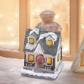 Christmas Snow Village Ornaments LED Statue Holiday House for Home